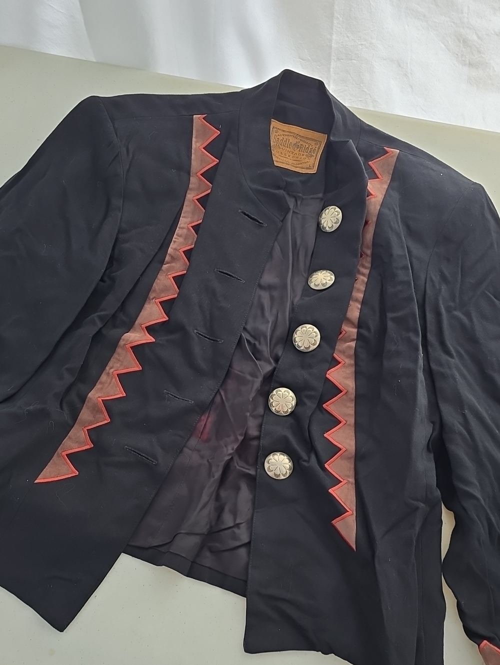 Vintage Black Men's Jacket with Red Trim - Unbranded